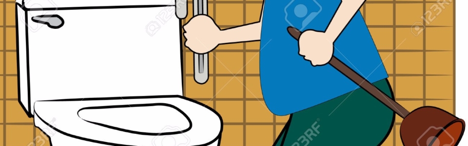 handyman or plumber fixing broken toilet – vector